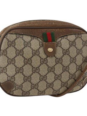 GUCCI GG Supreme Web Sherry Line Bag PVC Beige Gold 89 02 066 Auth hk3624